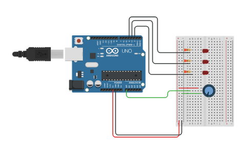 Using a Potentiometer to Control 3 LEDs"
