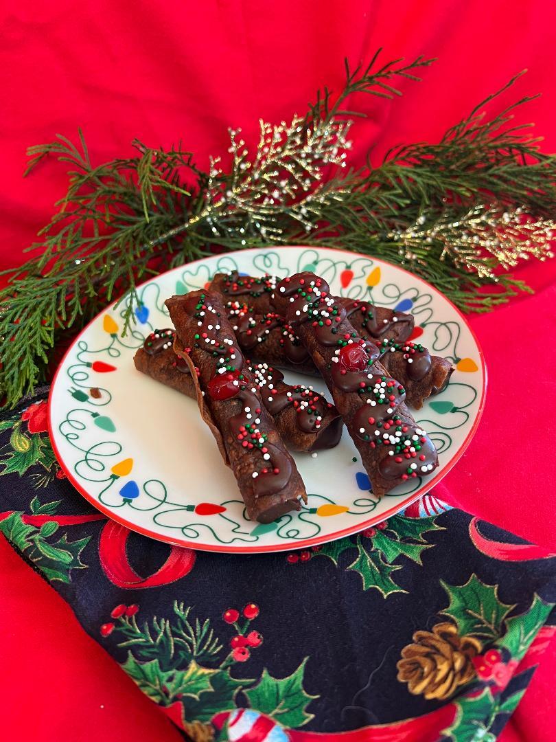 Chocolate Rolled Crispy Cookies With Cherry Chocolate Filling