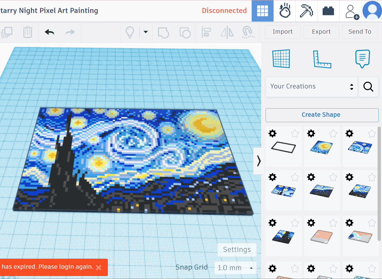 Starry Night Pixel Art With Tinkercad