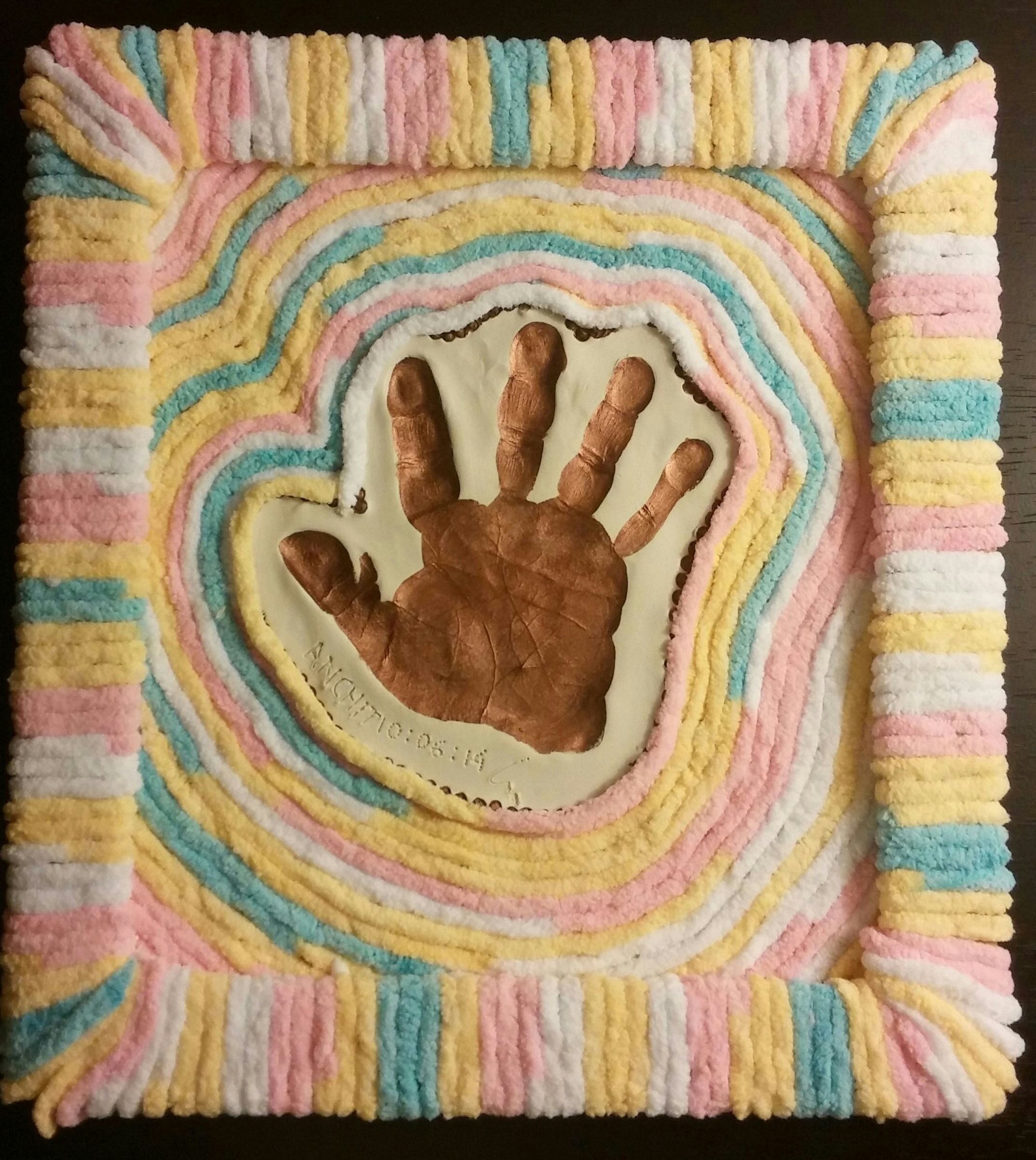 Framed Hand-print With Yarn and Cardboard 