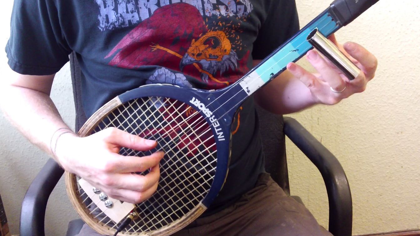 Turn a Tennis Racket Into a 3-stringed Guitar