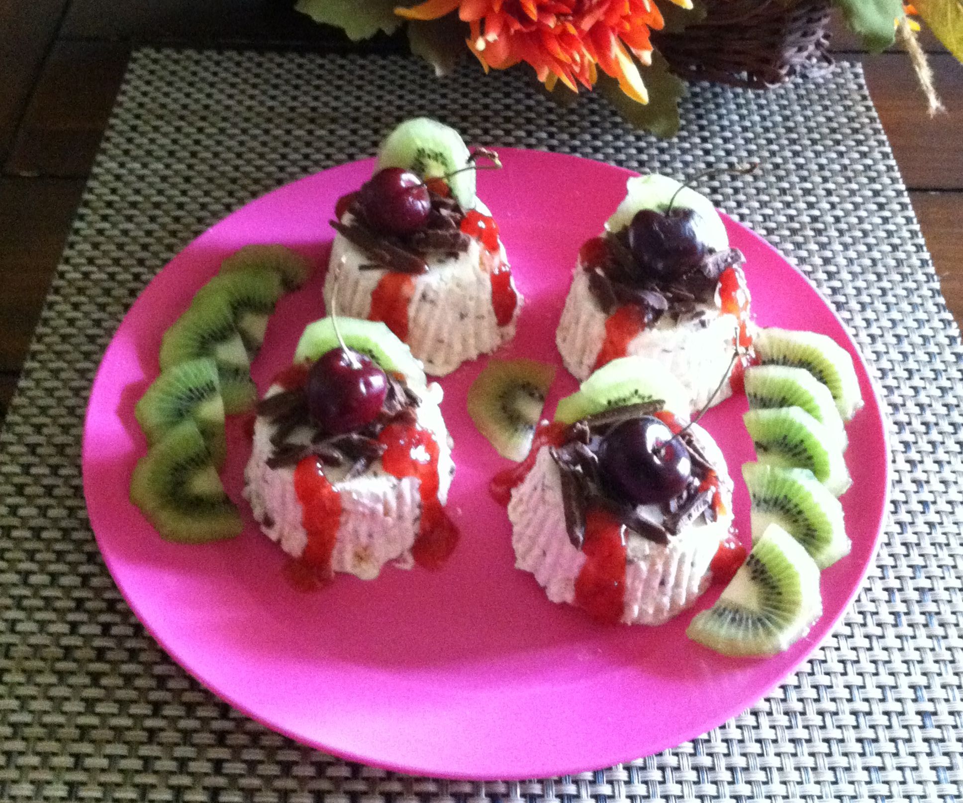 Meringue and Coffee Liqueur Semifreddo Topped With Chocolate Shaving,strawberry Preserve,kiwi and Cherry