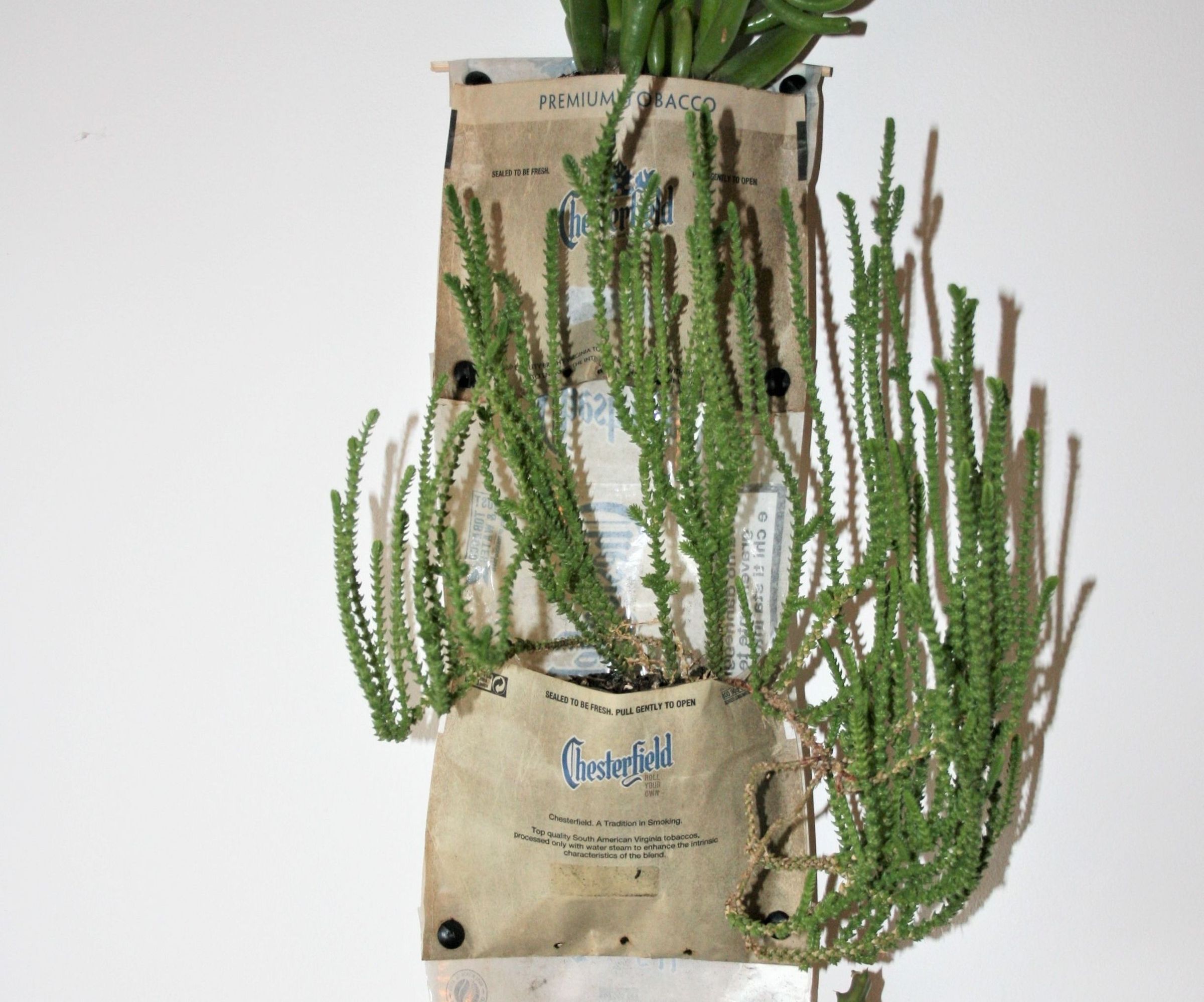 DIY Hanging Planter Made From Hand-Rolling-Plastic-Tobacco-bag