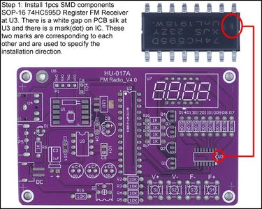 Install 1pcs SMD Components SOP-16 74HC595D Register FM Receiver at U3