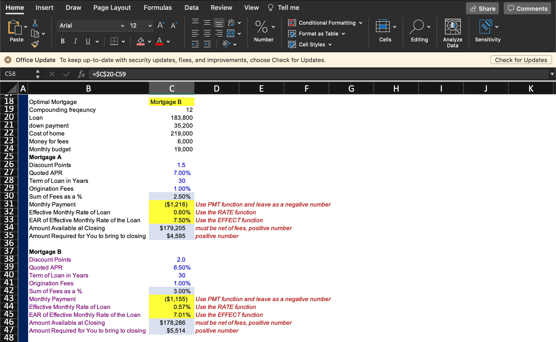 Financial Model for Optimal Mortgage
