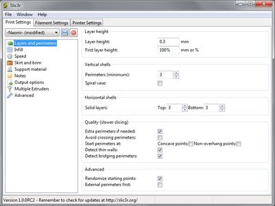 Slic3r (Print Settings) - "Layers and Perimeters"