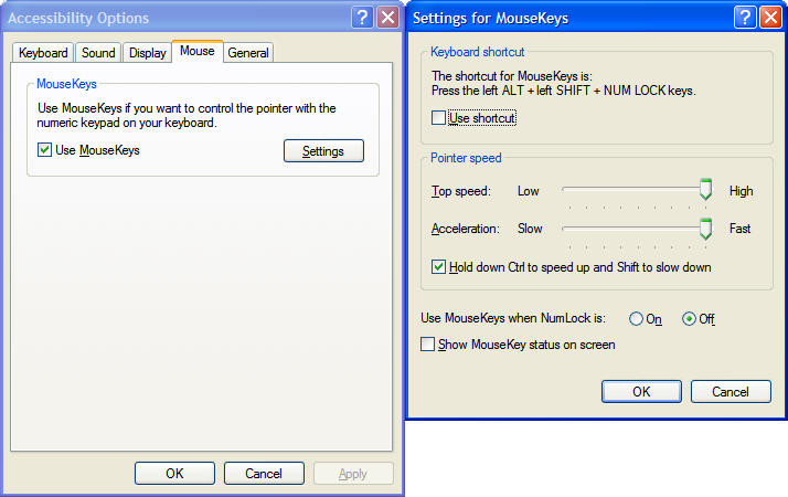 How to Use Mousekeys - Move Your Mouse Cursor With the Number Pad - Windows XP