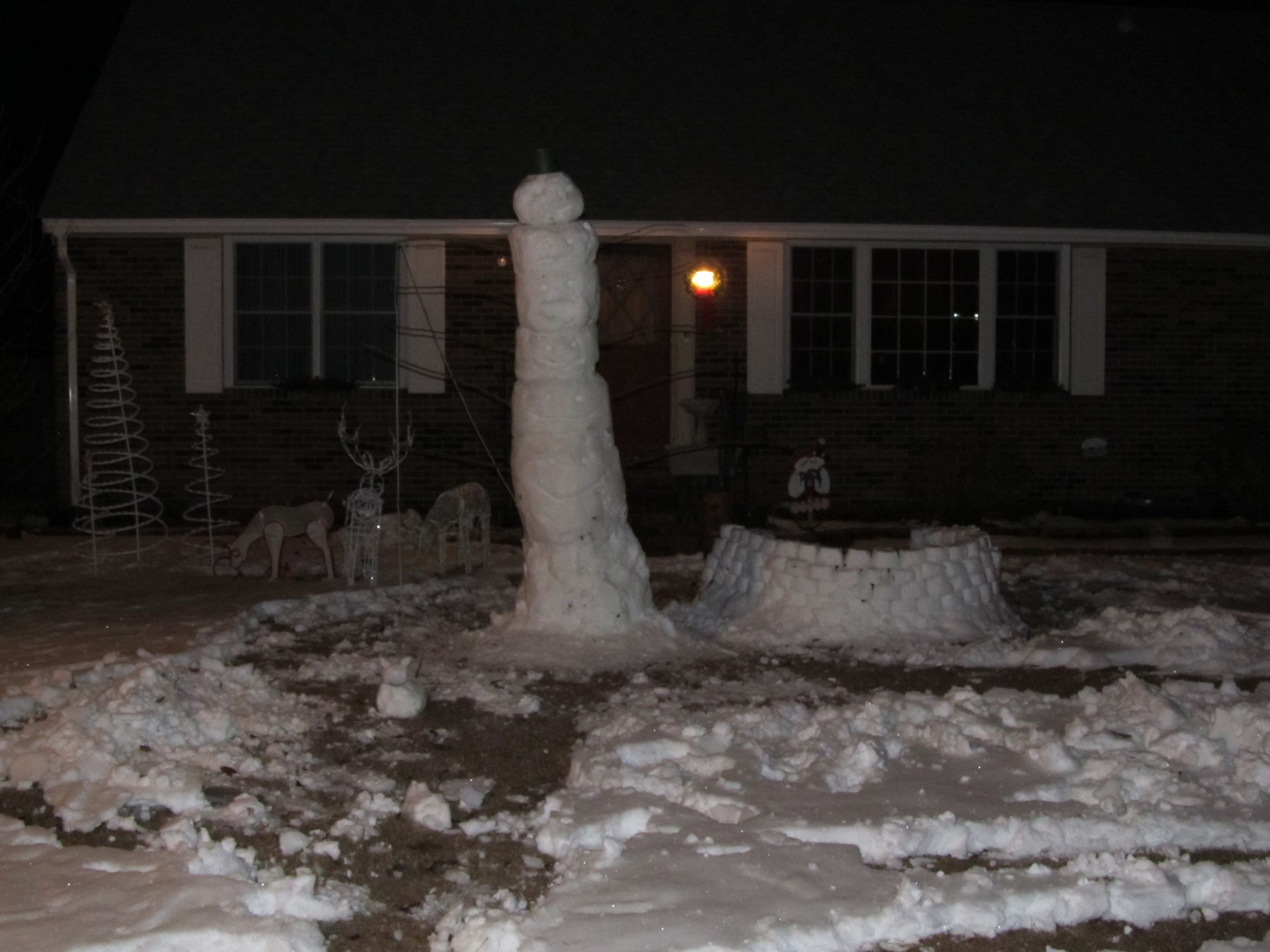 8 Foot Snowman Totem Pole W/ Dog and Snow Fort
