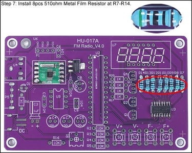 Install 8pcs 510ohm Metal Film Resistor at R7-R14