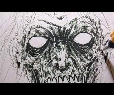 How to Draw a Death Metal Zombie Head in Black Ink