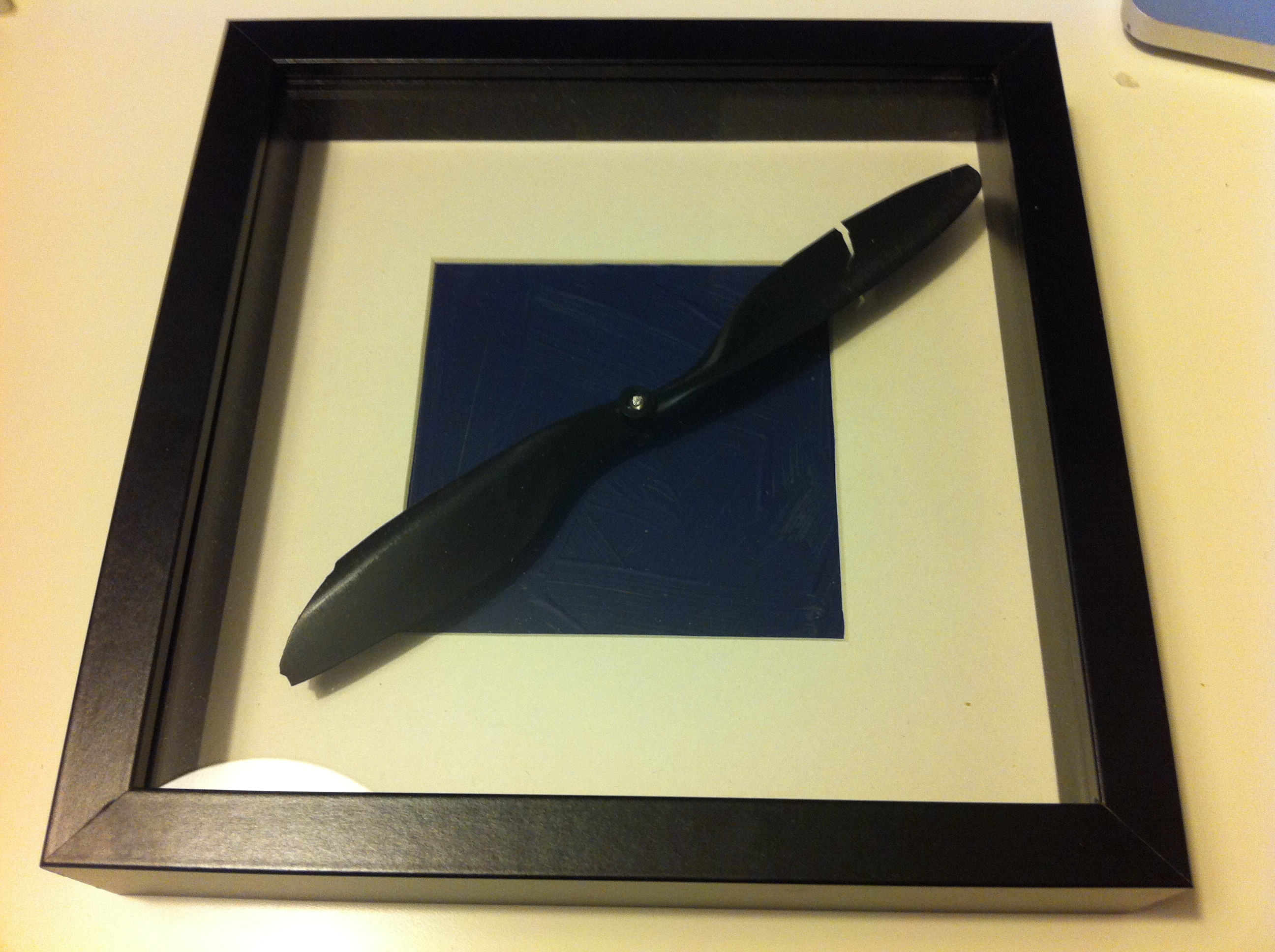 Artistic composition using broken quadcopter blades