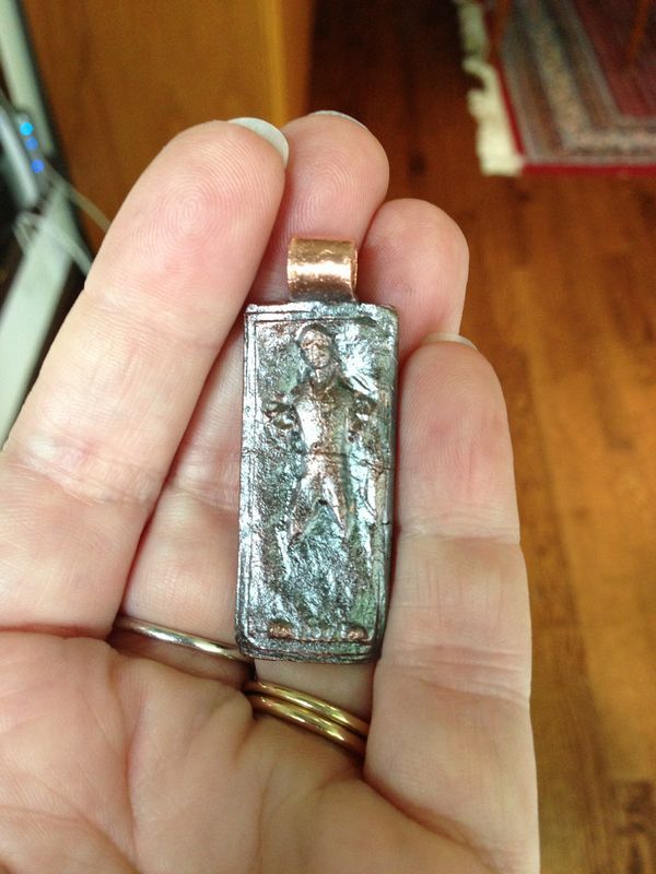Han Solo in Carbonite Pendant from Copper or Silver Metal Clay