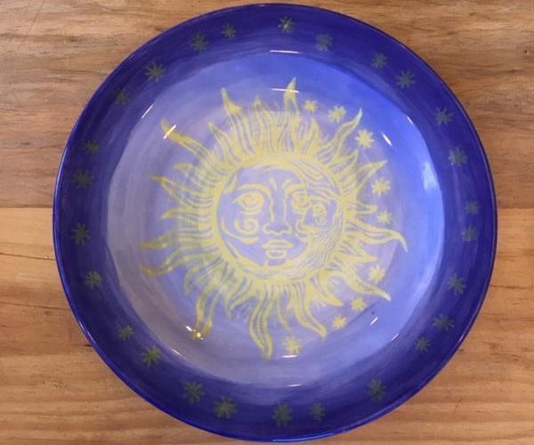 Screen Printed Sun & Moon Ceramic Bisque Plate
