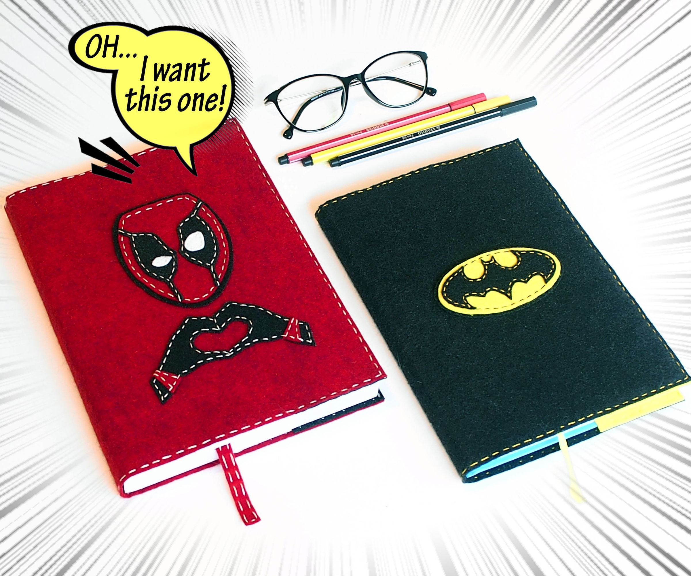 Felt Book Cover Deadpool & Batman