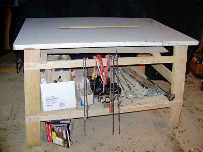 A Tall Work Table With Angled Legs and Simple Joints