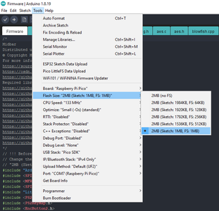 Change the "Flash Size" to the "2MB (Sketch: 1MB, FS: 1MB)"