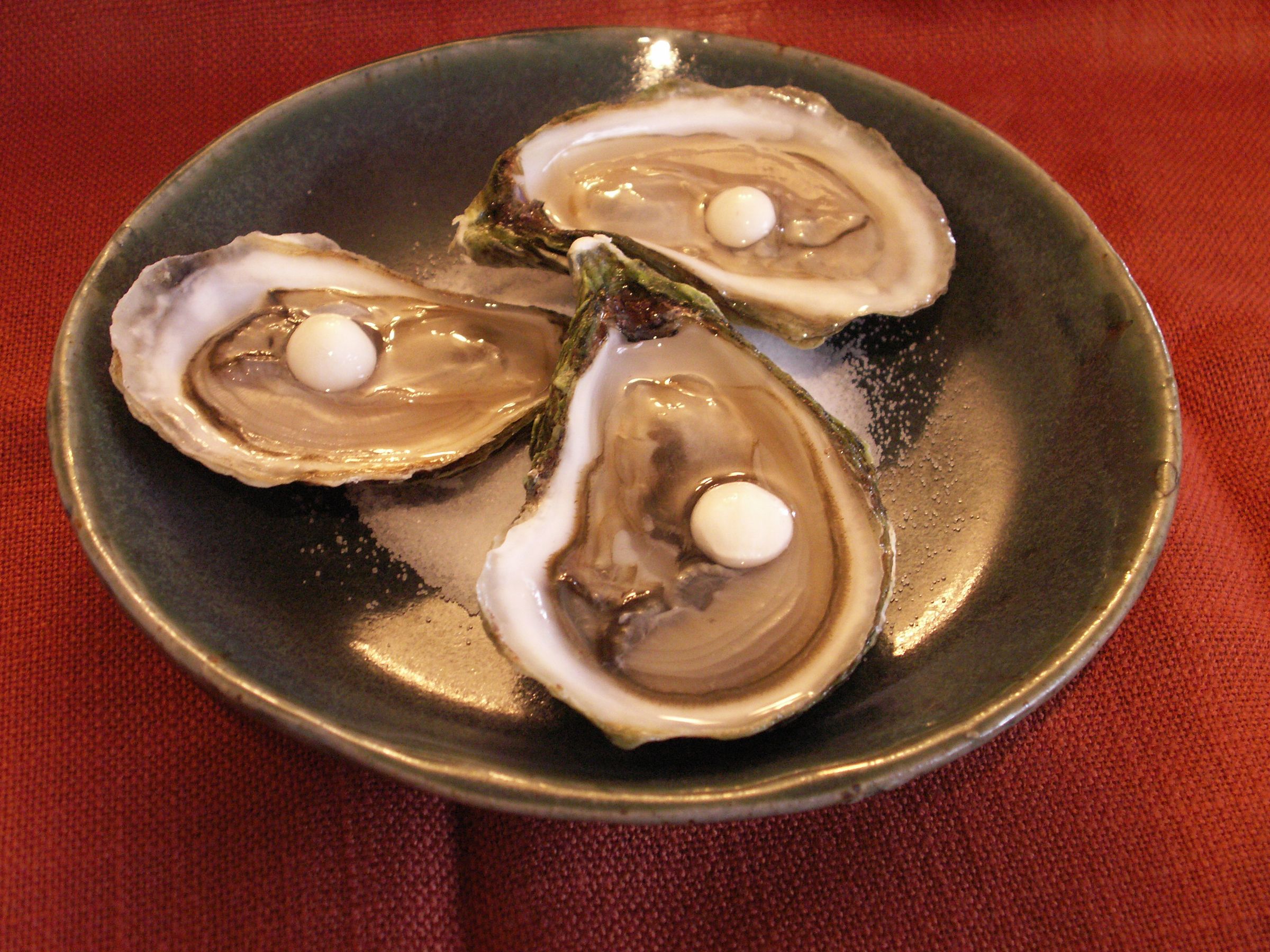 Oysters With Spicy Lemon Pearls,  Reverse Spherification