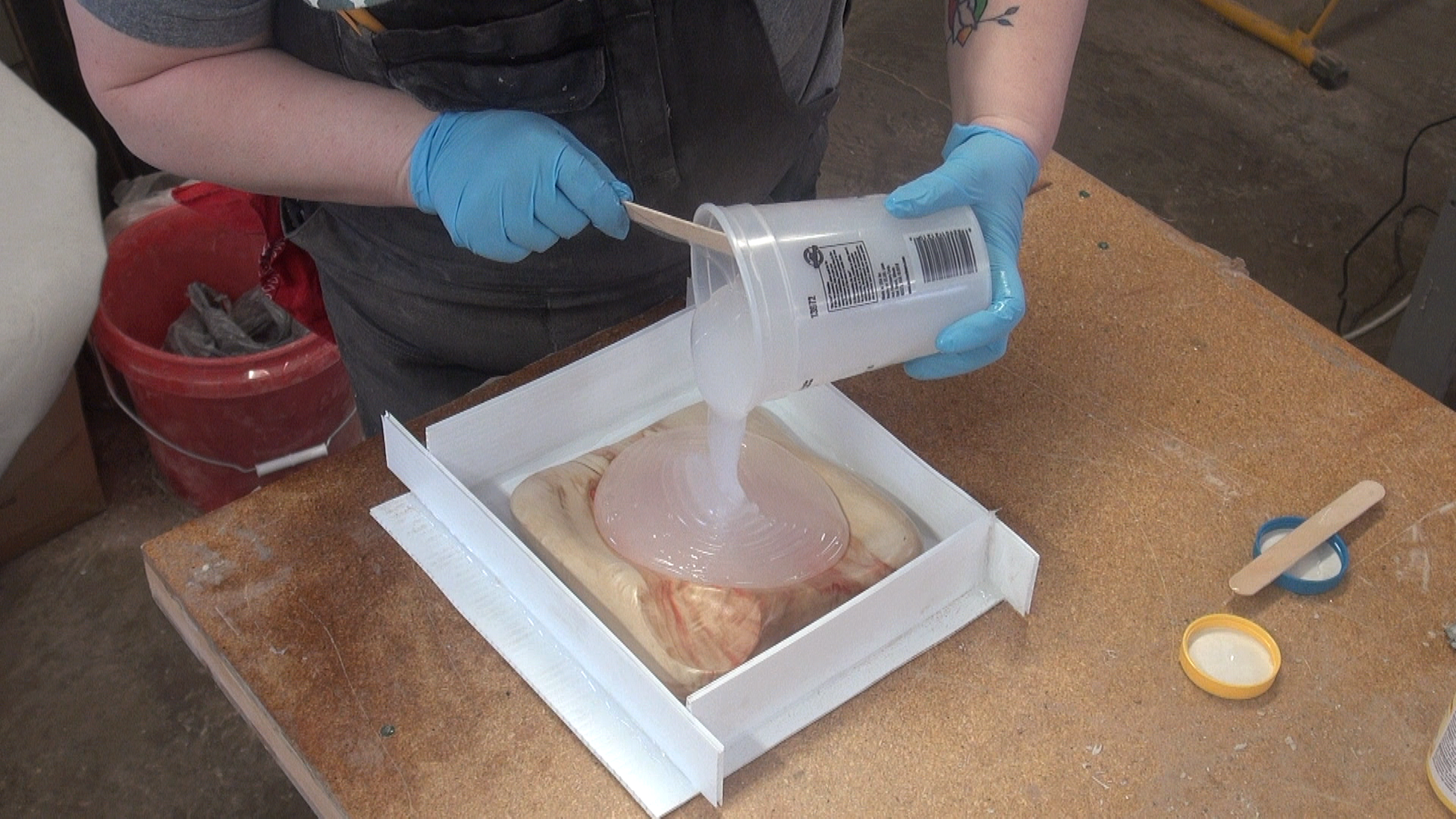 Student making a silicone mold