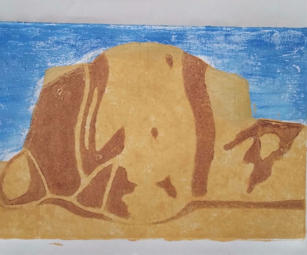 Hand-painted Reduction Linoleum Print