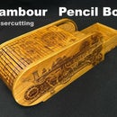 Unusual Wooden Pencil Box With Steampunk Engraving / Tambour
