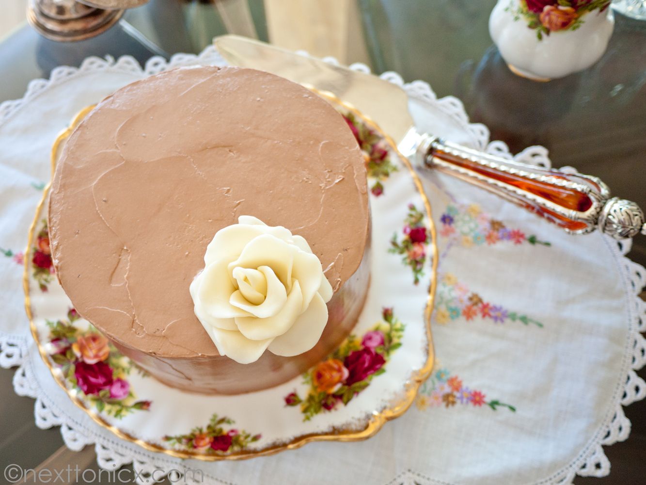 Gluten free chocolate cake with sea salt dark chocolate flavoured swiss meringue buttercream