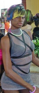 Sheer Sleeveless Turtleneck Corset Ribbon Top