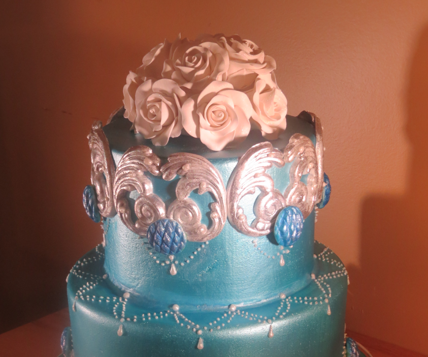 Blue and Silver Scroll Cake