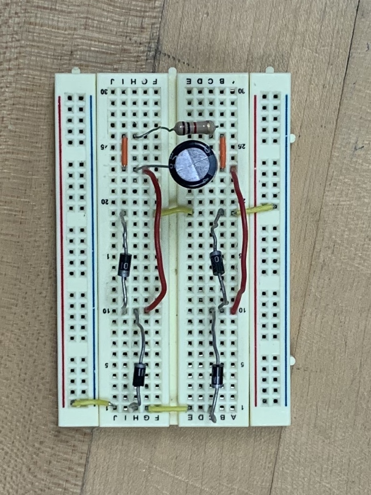 bridge rectifier on breadboard