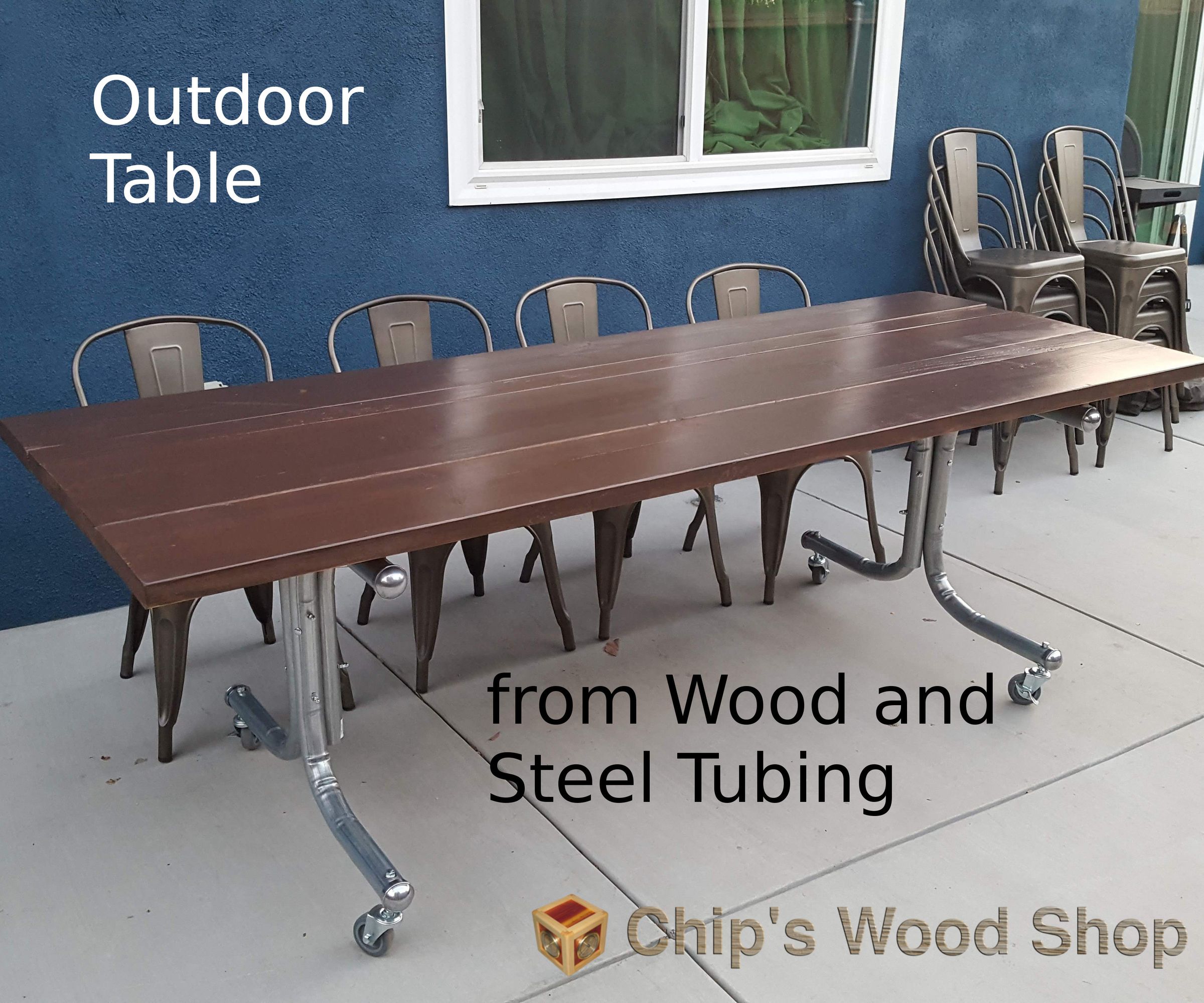 Outdoor Table From Wood and Steel Tubing 