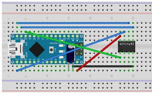 Arduino Nano As Attiny 85 Programmer and 5 LED POV : 3 Steps ...