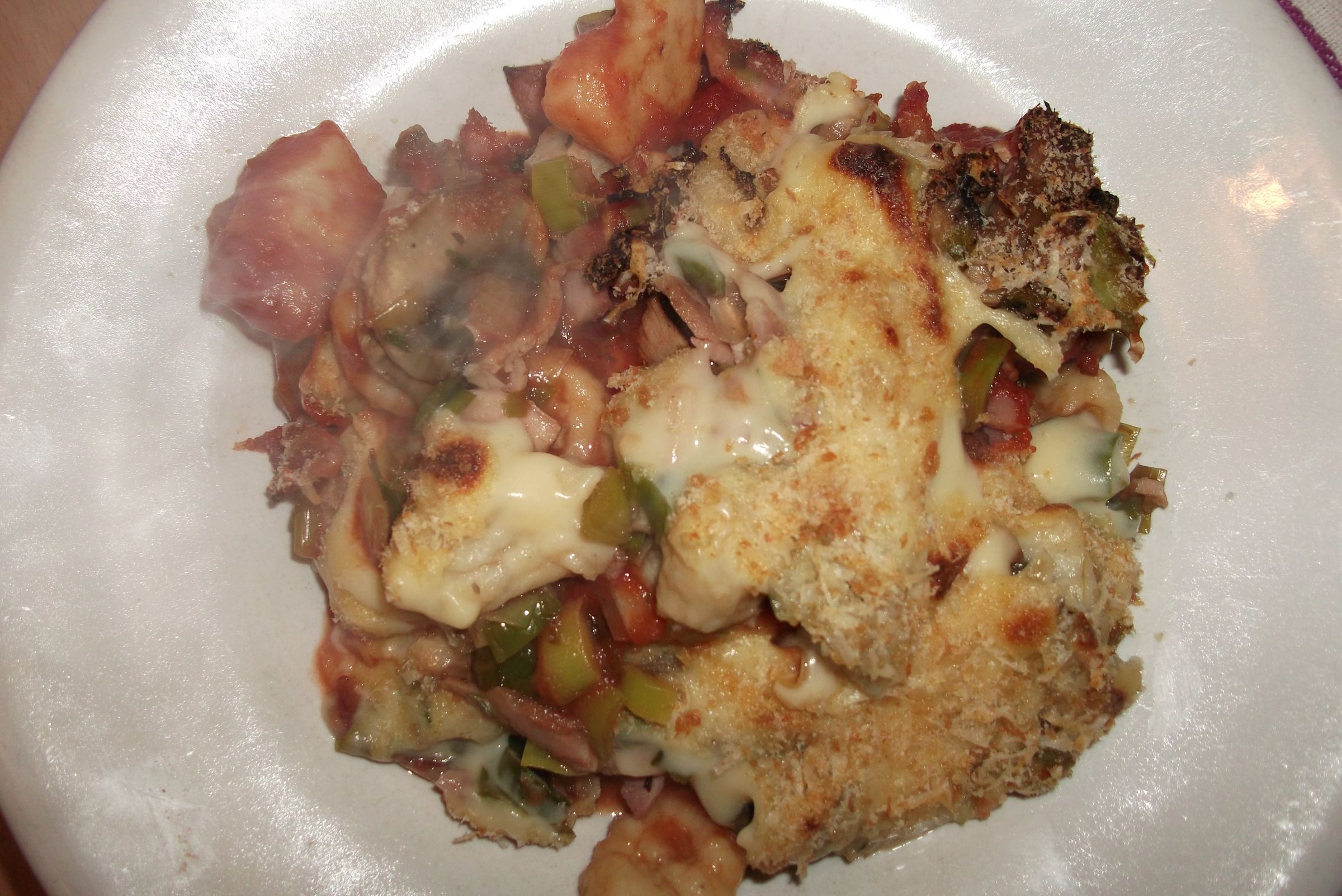 Baked Homemade Gnocchi With Ham, Leek, Mushroom & Cheese