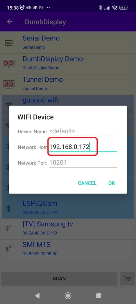 Making WIFI Connection With DumbDisplay App