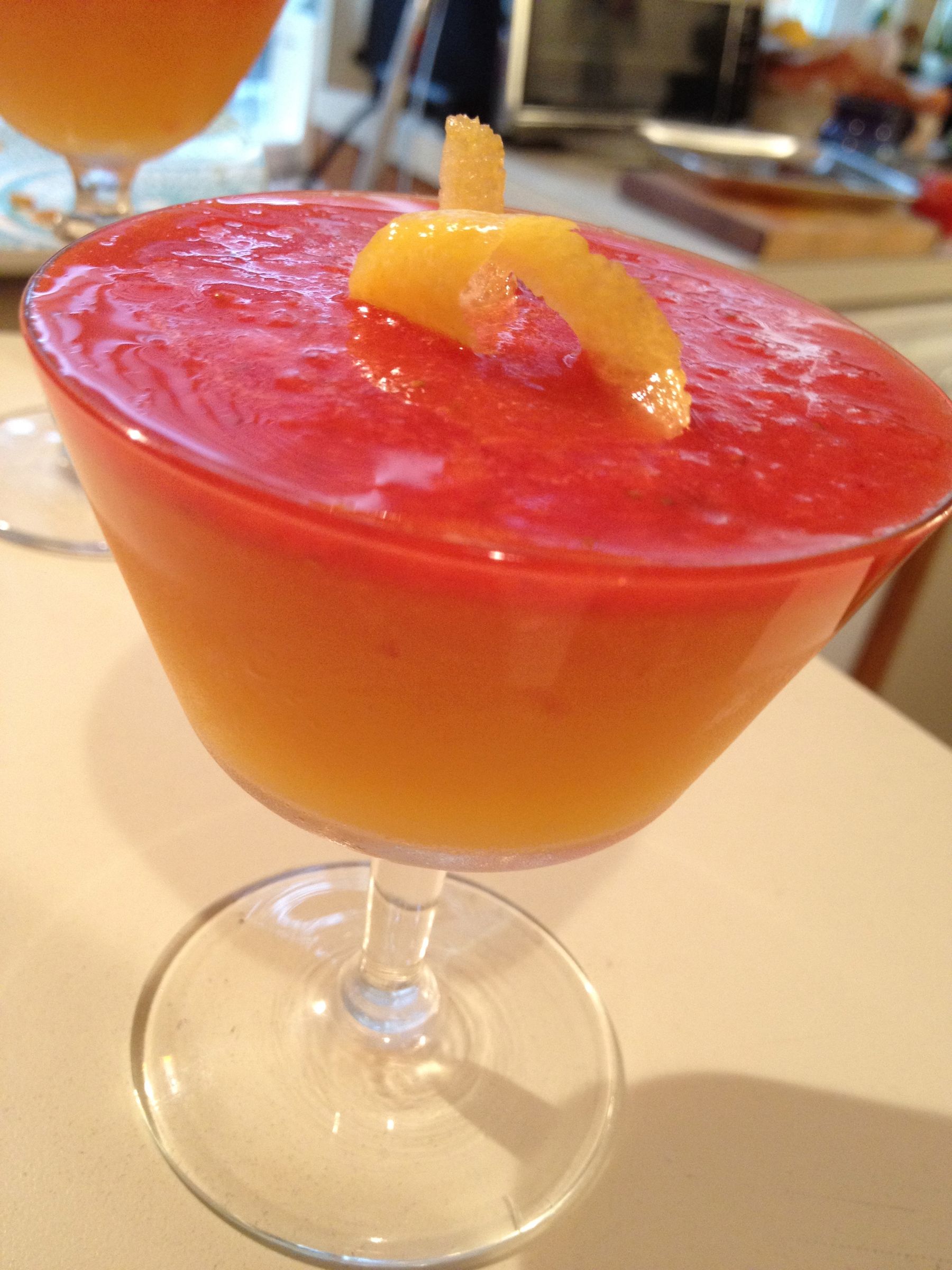 Peach and Turmeric Gelatin with Strawberry Coulis