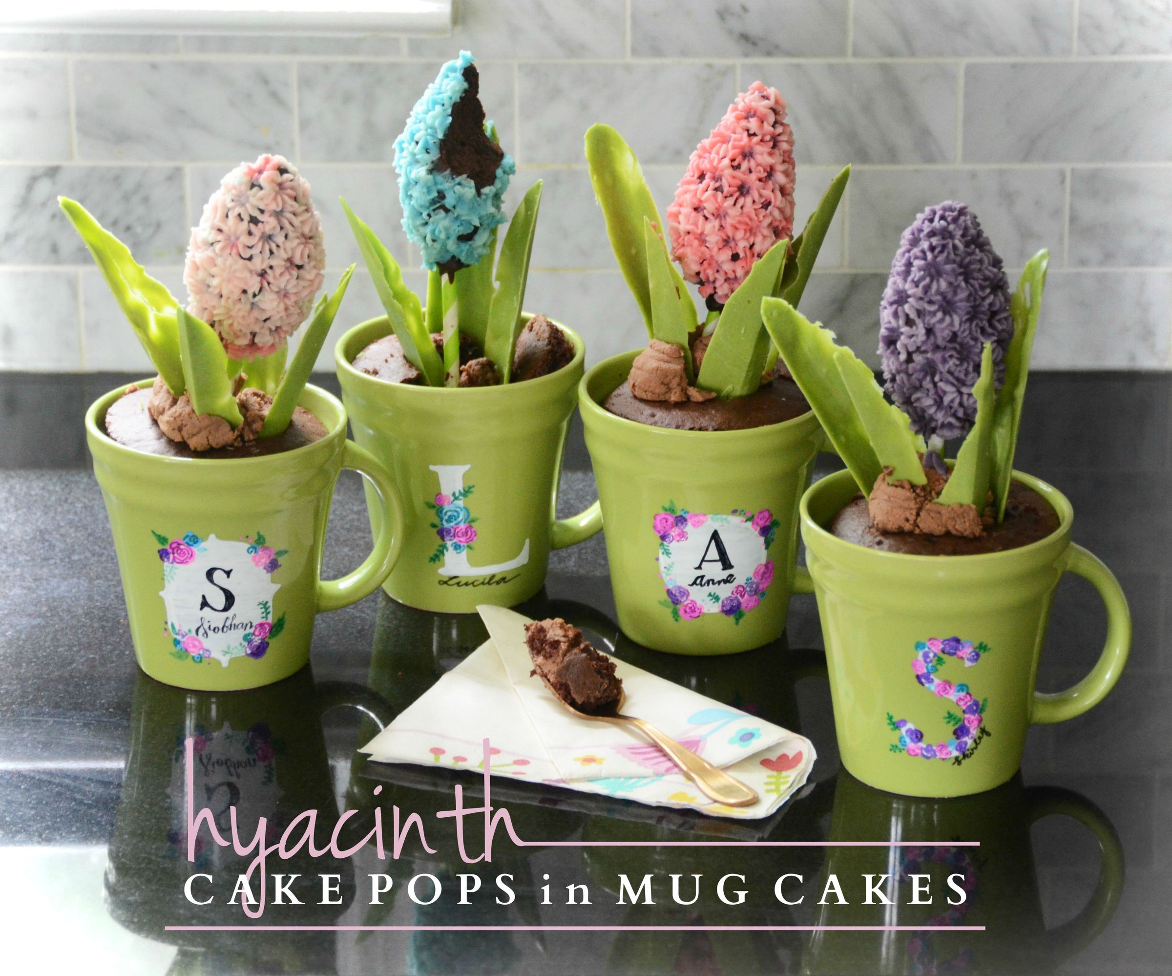 Hyacinth Cake Pops in Mug Cakes