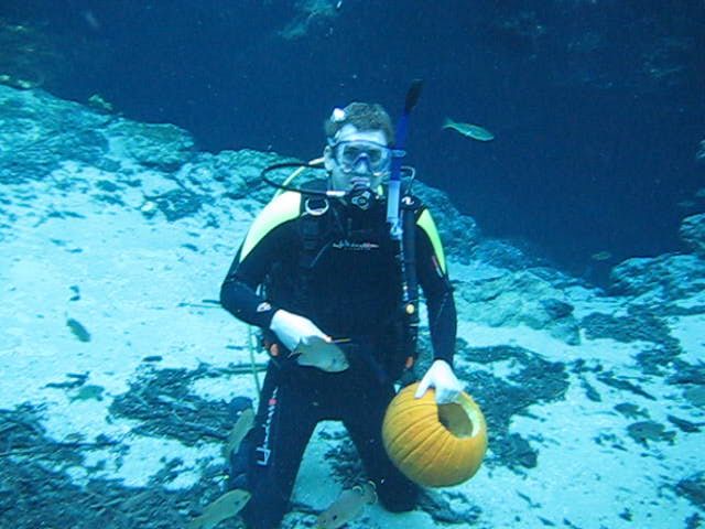 UNDERWATER pumpkin carving.