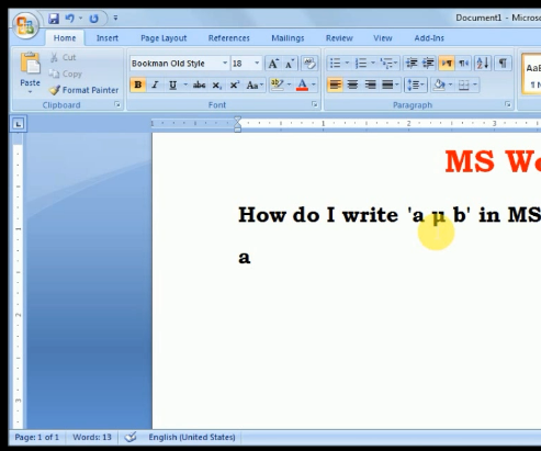  How Do I Write 'a Μ B' in MicroSoft Word?