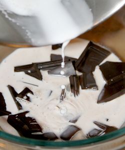 Pour the Hot Half and Half on the Chocolate and Stir