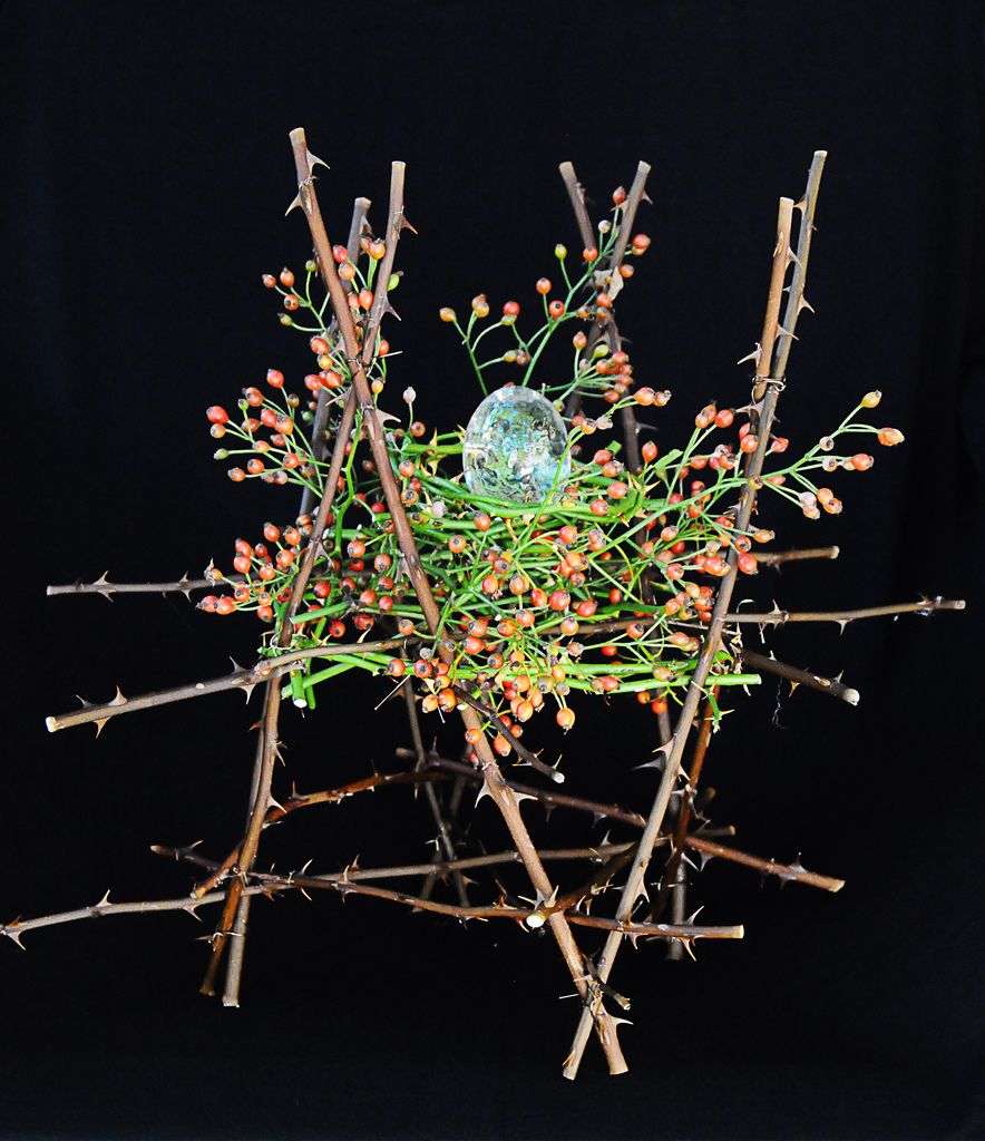 Wasp and Grass Resin Egg With Rose Stand