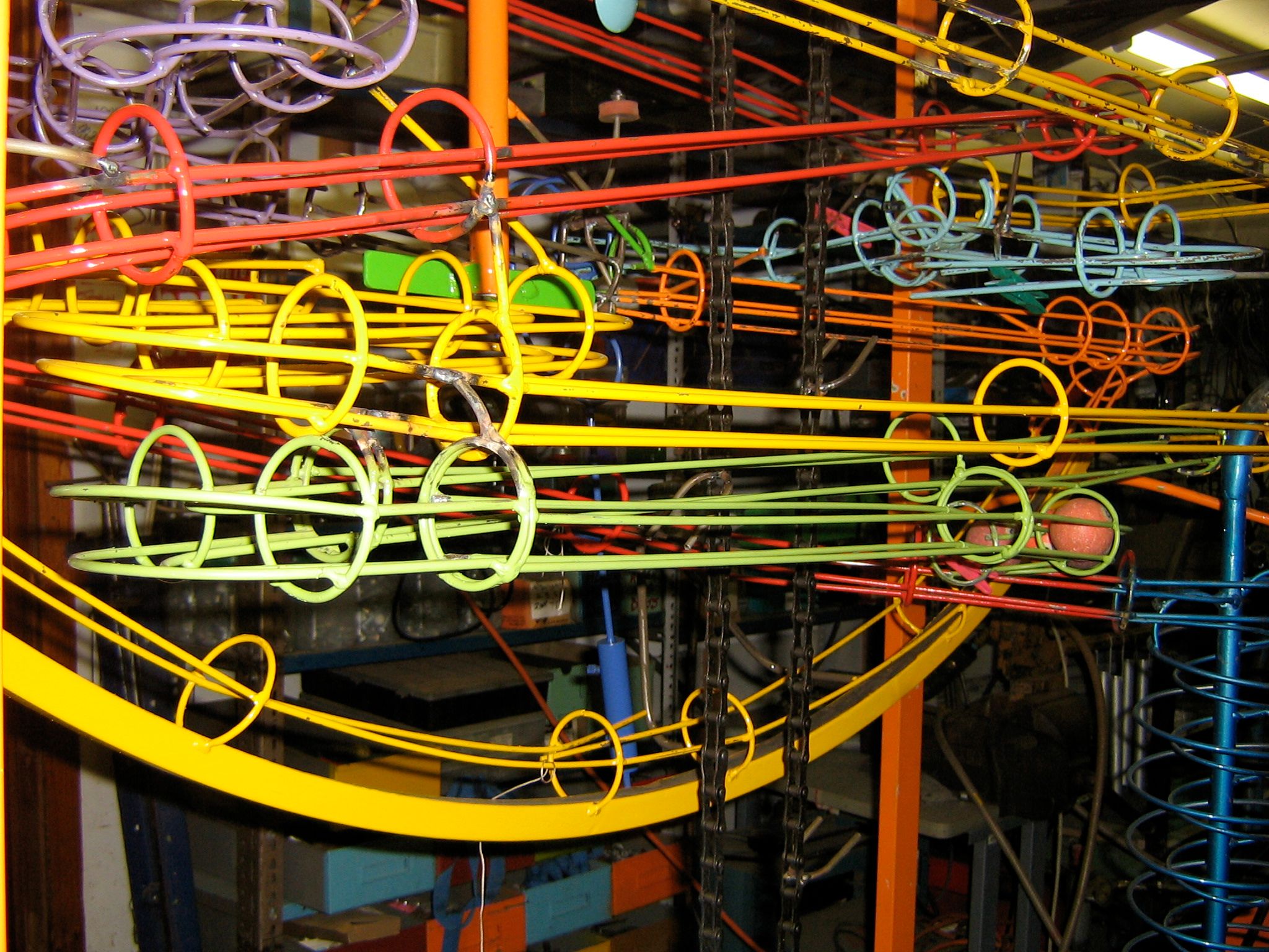 Rolling Ball Sculpture - Controlled Chaos #2 - a Hand Operated Multi Track Rolling Ball Sculpture