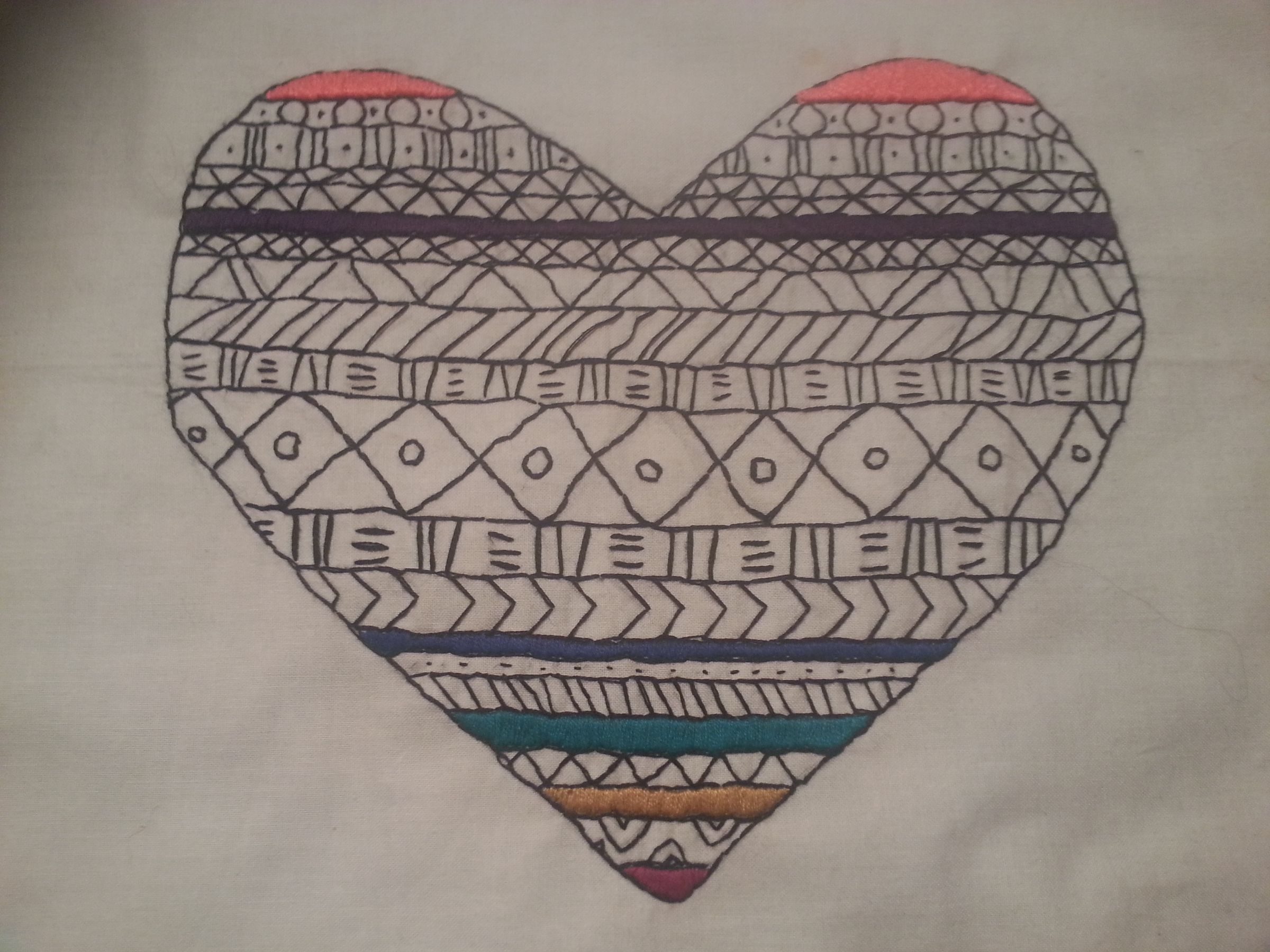 Tribal Print Inspired Embroidered Heart 