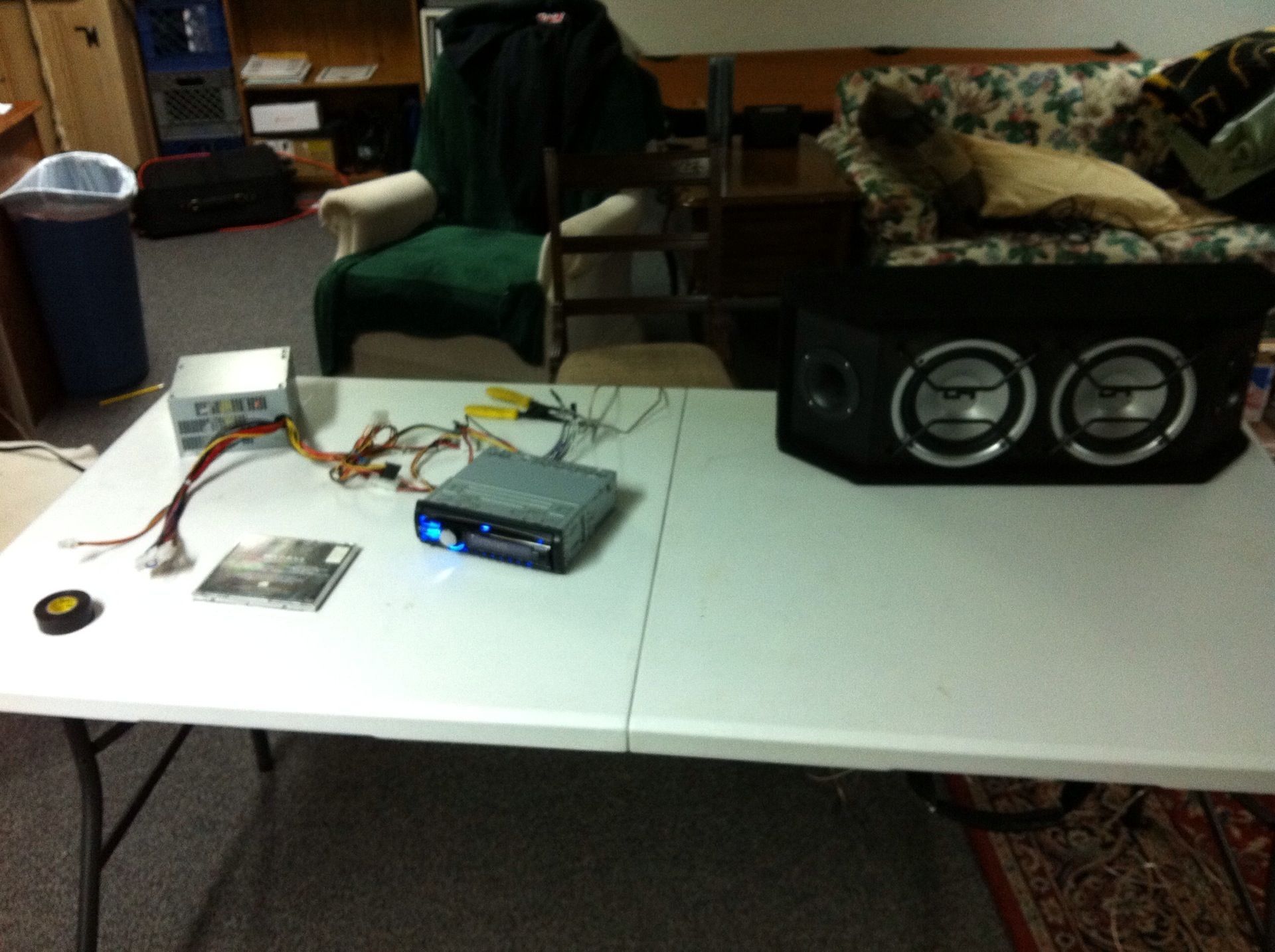 ATX Power Supply Powered Car Stereo in Home