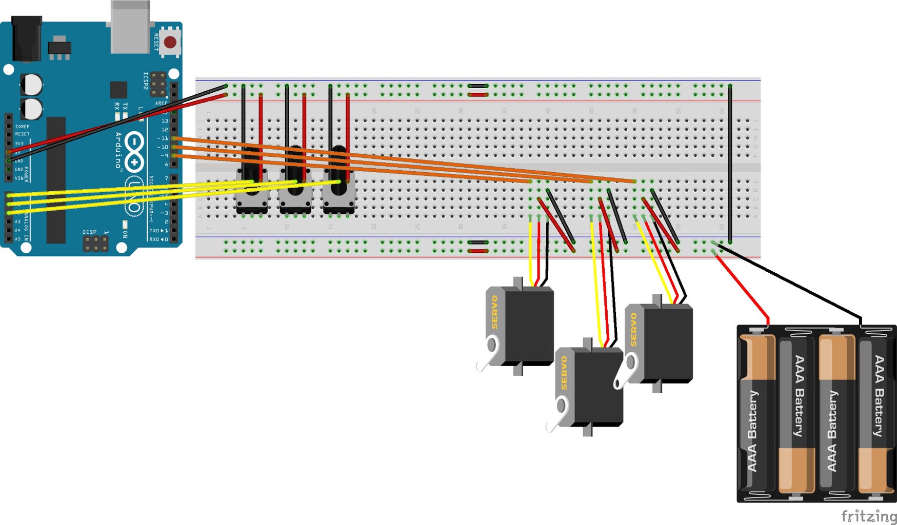 Controlling 3 Servo Motors With 3 Potentiometers and an Arduino : 11 ...