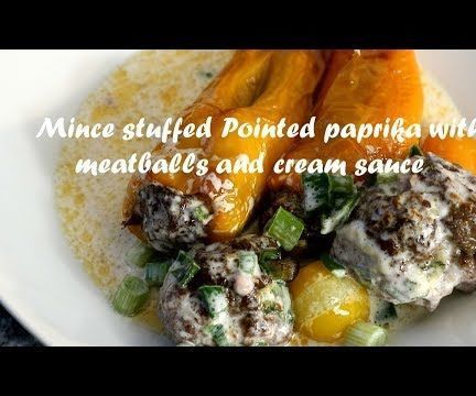 Mince Stuffed Pointed Paprika With Meatballs and Cream Sauce Recipe