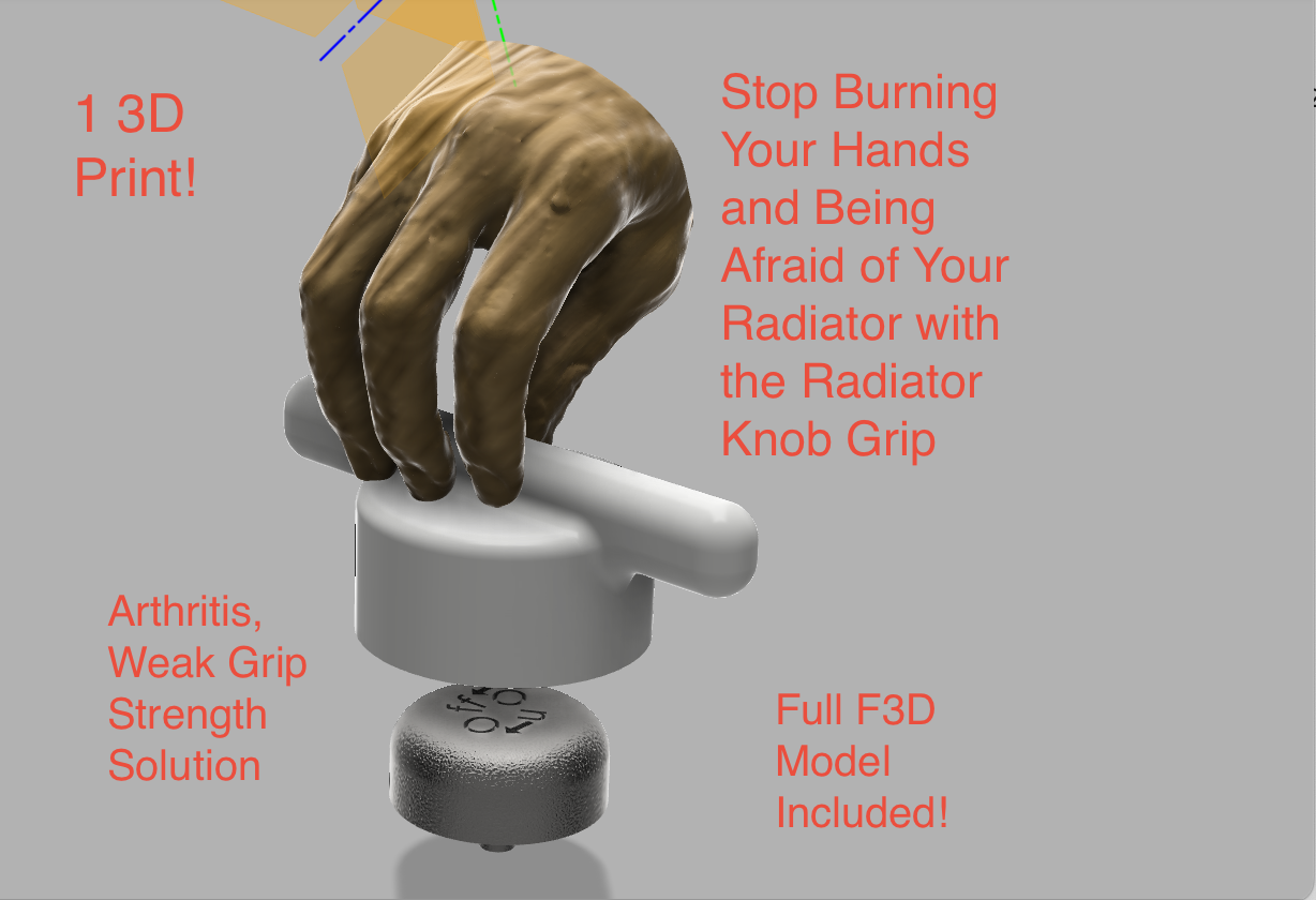 3D Printable Steam Radiator Knob Grip for Heat Protection, Arthritis, Weak Hand and Grip Strength - Finally Be Comfortable Controlling Your Radiator!