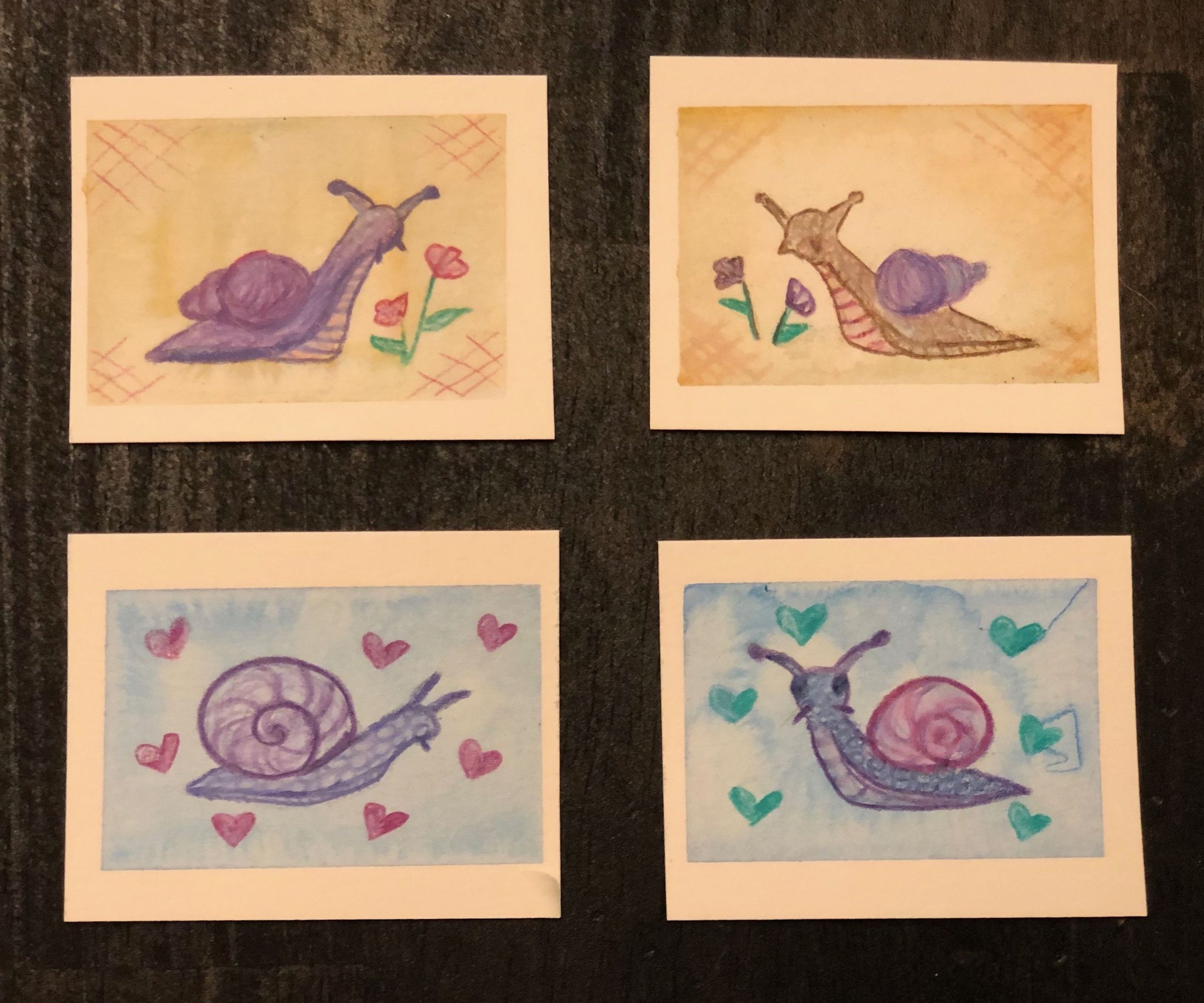 Mixed Media Watercolor/Prismacolor Snails