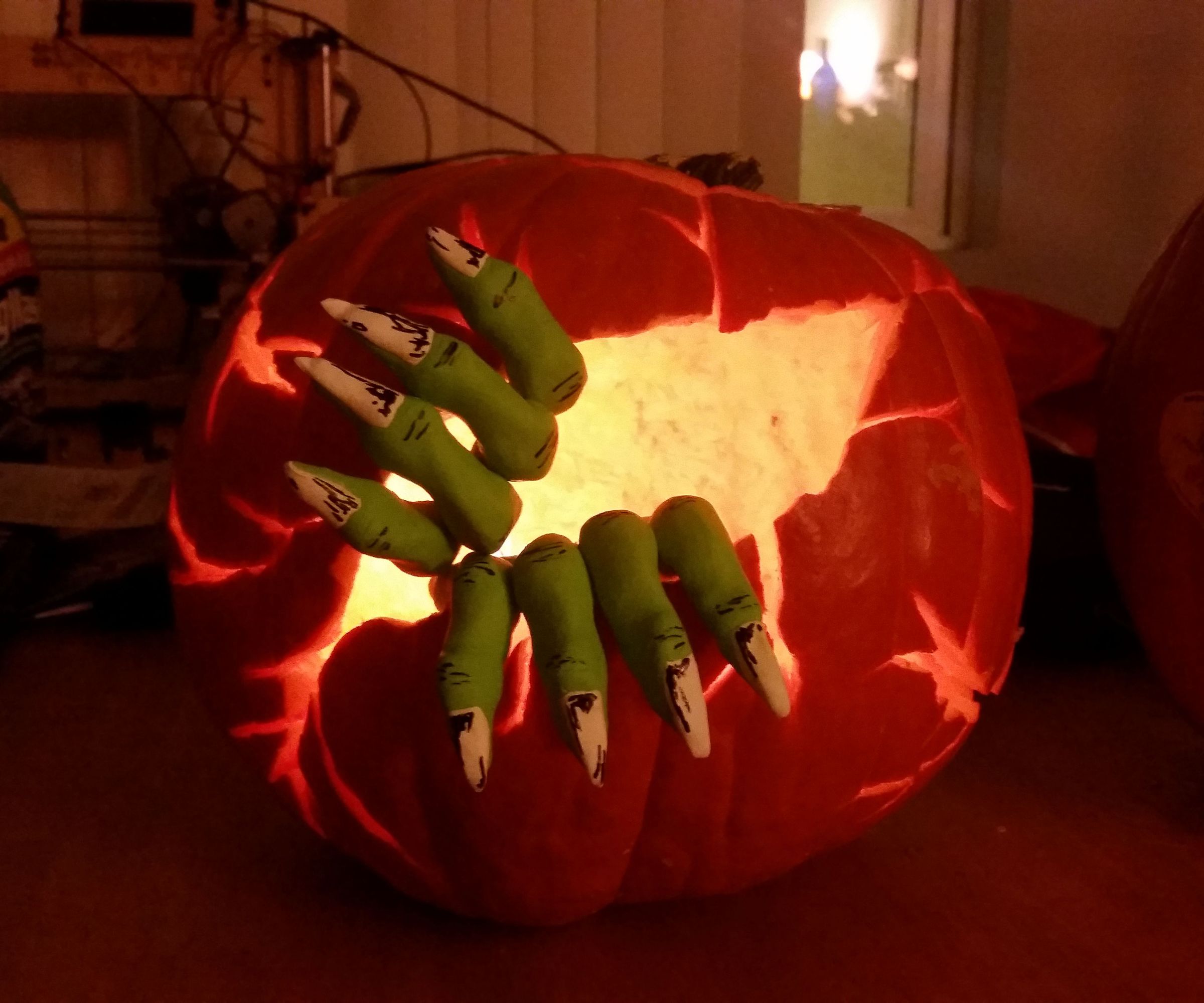 Creepy Hands Carved Pumpkin