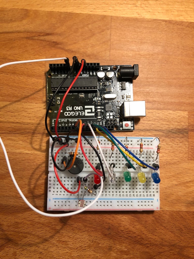 Arduino Light Sensor With Buzzer and Blinking LEDs : 5 Steps ...