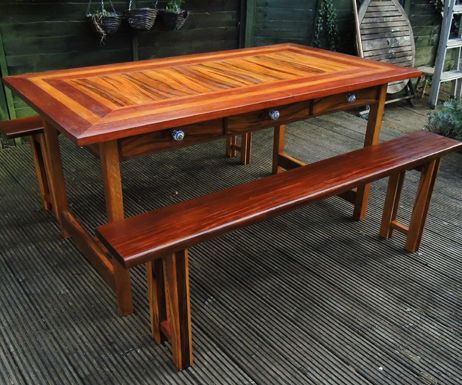 Reclaimed-Hardwoods Dining Table and Matching Benches