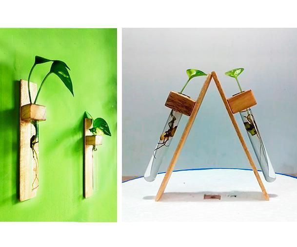 Wooden Test Tube Wall Planter