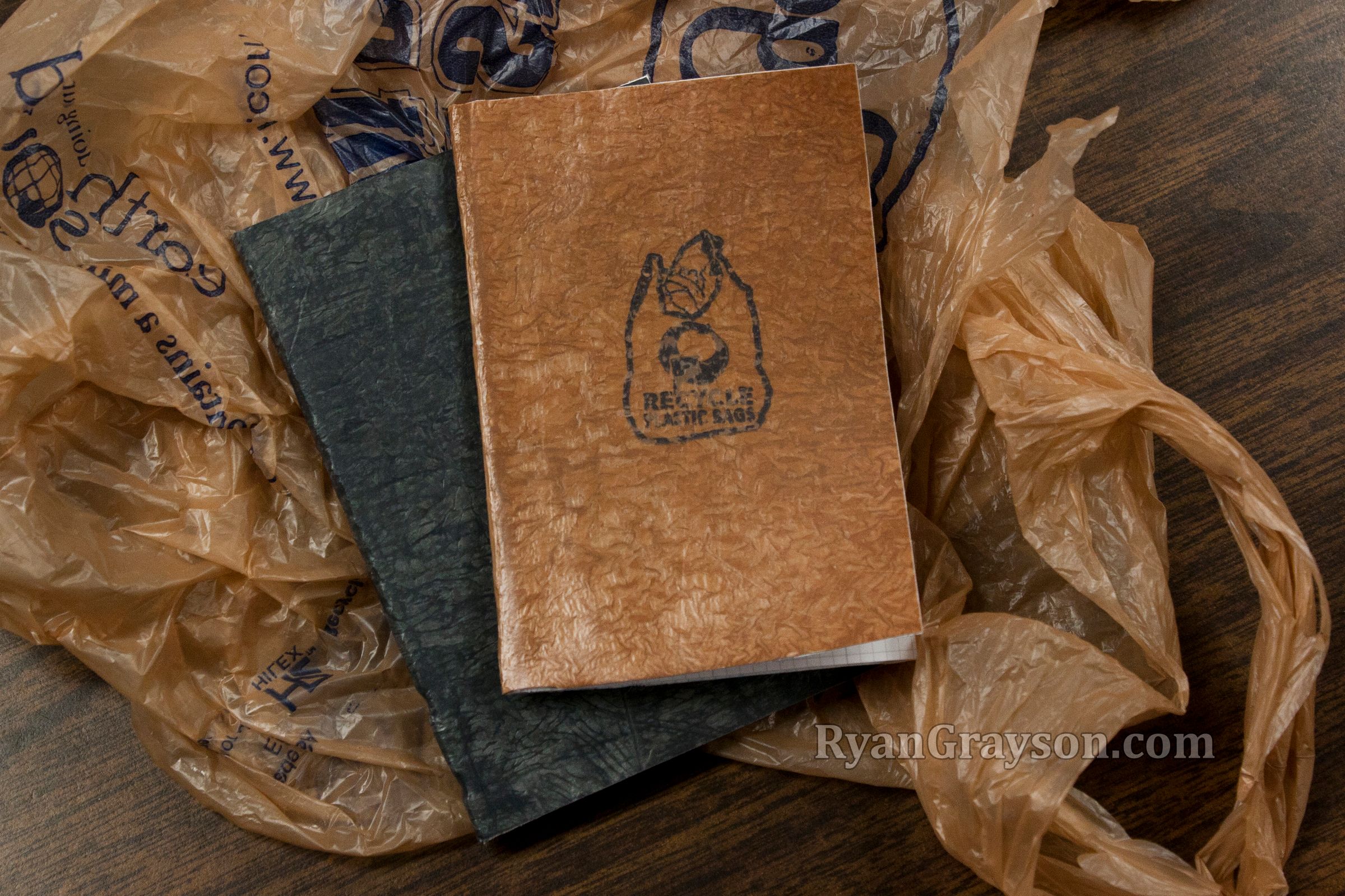 Pocket-sized Notebooks With Recycled Grocery Bag Covers